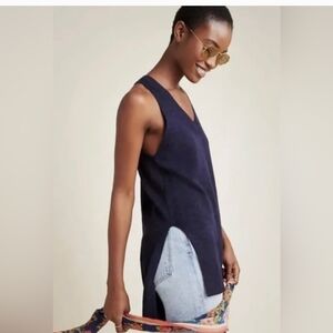 Anthropologie Navy Desmond Sleeveless Knit Tunic Top Sz S Sweater Vest High Low